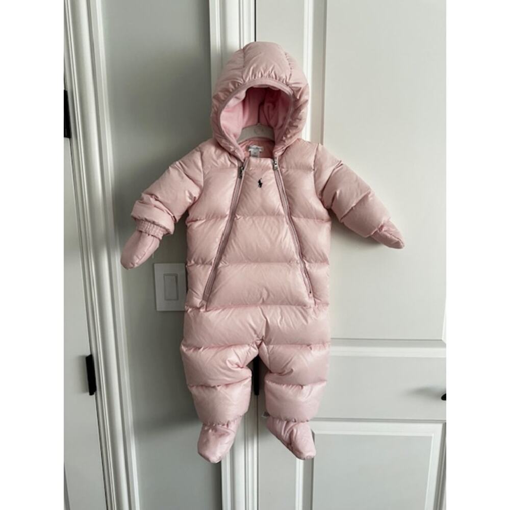 Ralph Lauren NWOT Water Repellent Down Girl Bunting Snowsuit Pink 9mo - Picture 2 of 12